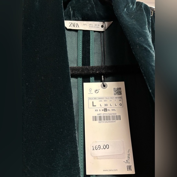 NWT ZARA Embroidered Velvet Kimono Dress Green Jacket L - Picture 9 of 9